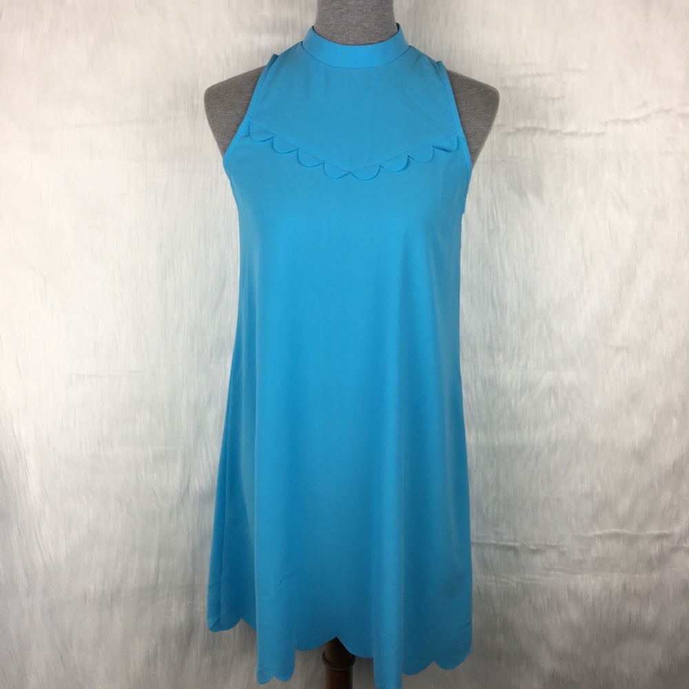 ✨ NWT Everly Sky Blue Scalloped Sleeveless Dress